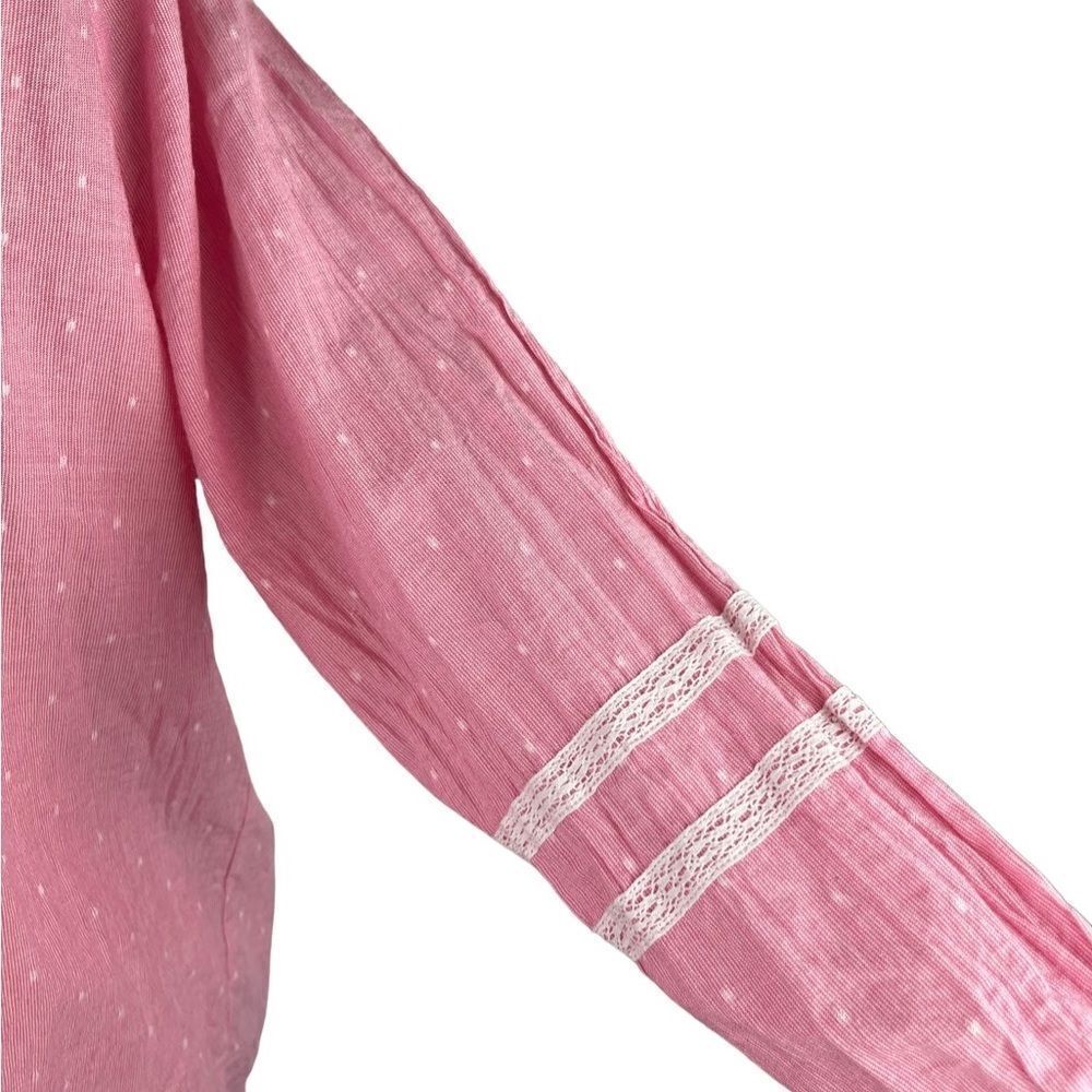 St‎ John’s Bay 100% cotton pink w/ white lace trim long  sleeve sz XL w tassels - Picture 5 of 6